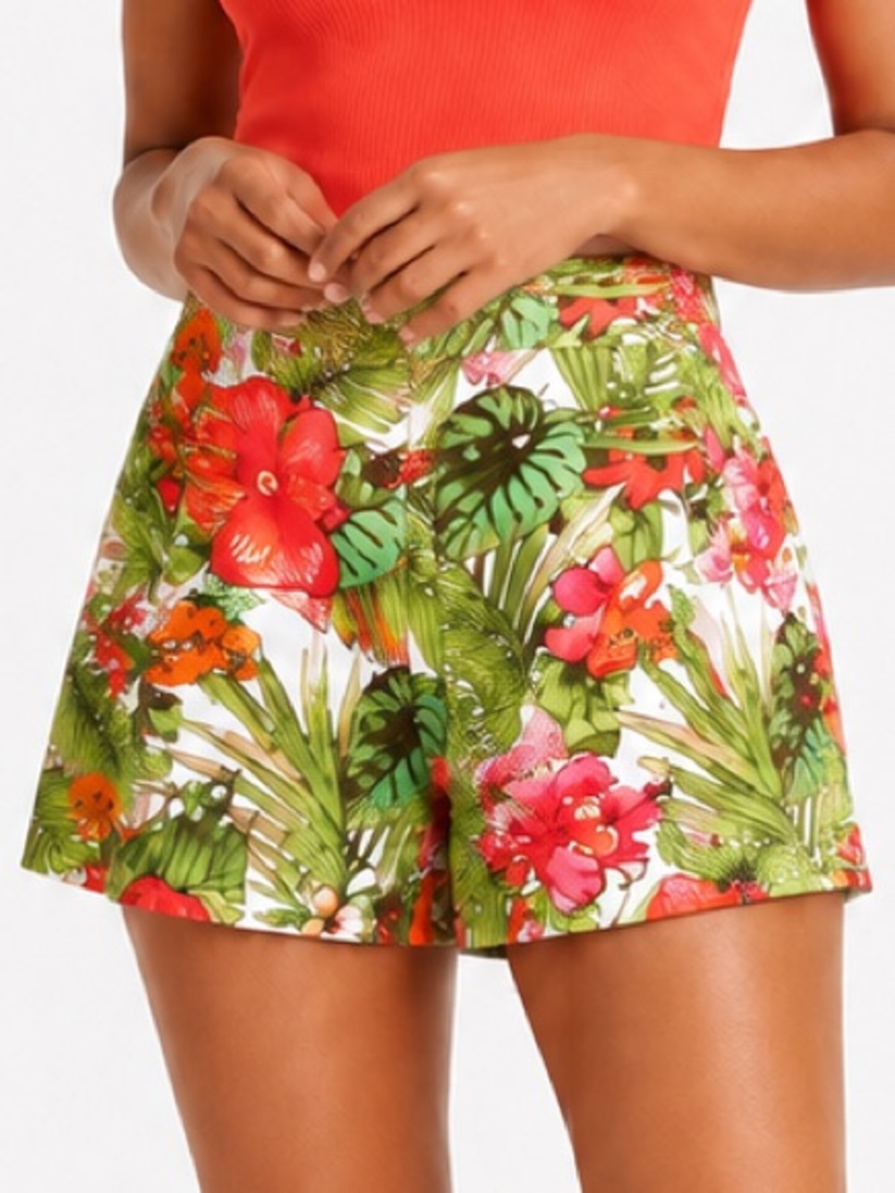 NWT GB Gianni Bini Tropical Floral High Rise Dress Shorts Green Pink Small